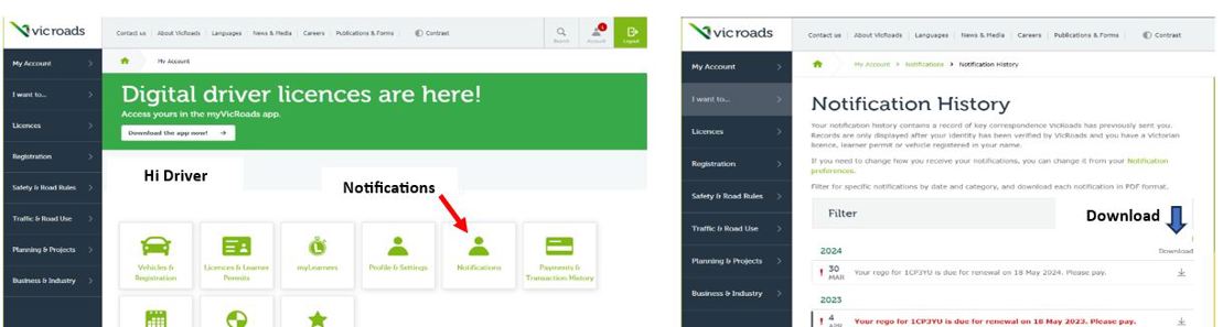 Screenshot of VicRoads website