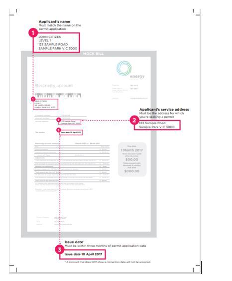 Example of a utility bill showing the information that needs to match the details in the application for a parking permit to ensure the ID is valid.