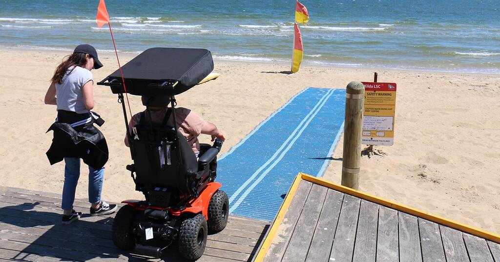 Beach matting store for wheelchairs