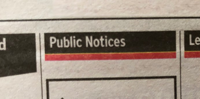 Public notices page from daily newspaper