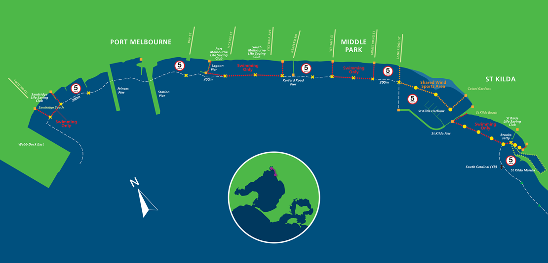 Different water use zones between Sandridge and St Kilda